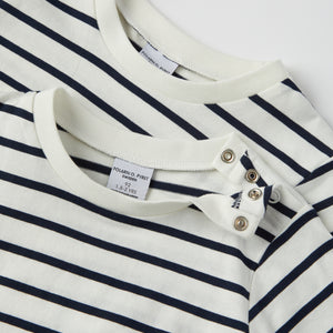 Navy Breton Stripe Kids T-Shirt from the Polarn O. Pyret kidswear collection. Clothes made using sustainably sourced materials.