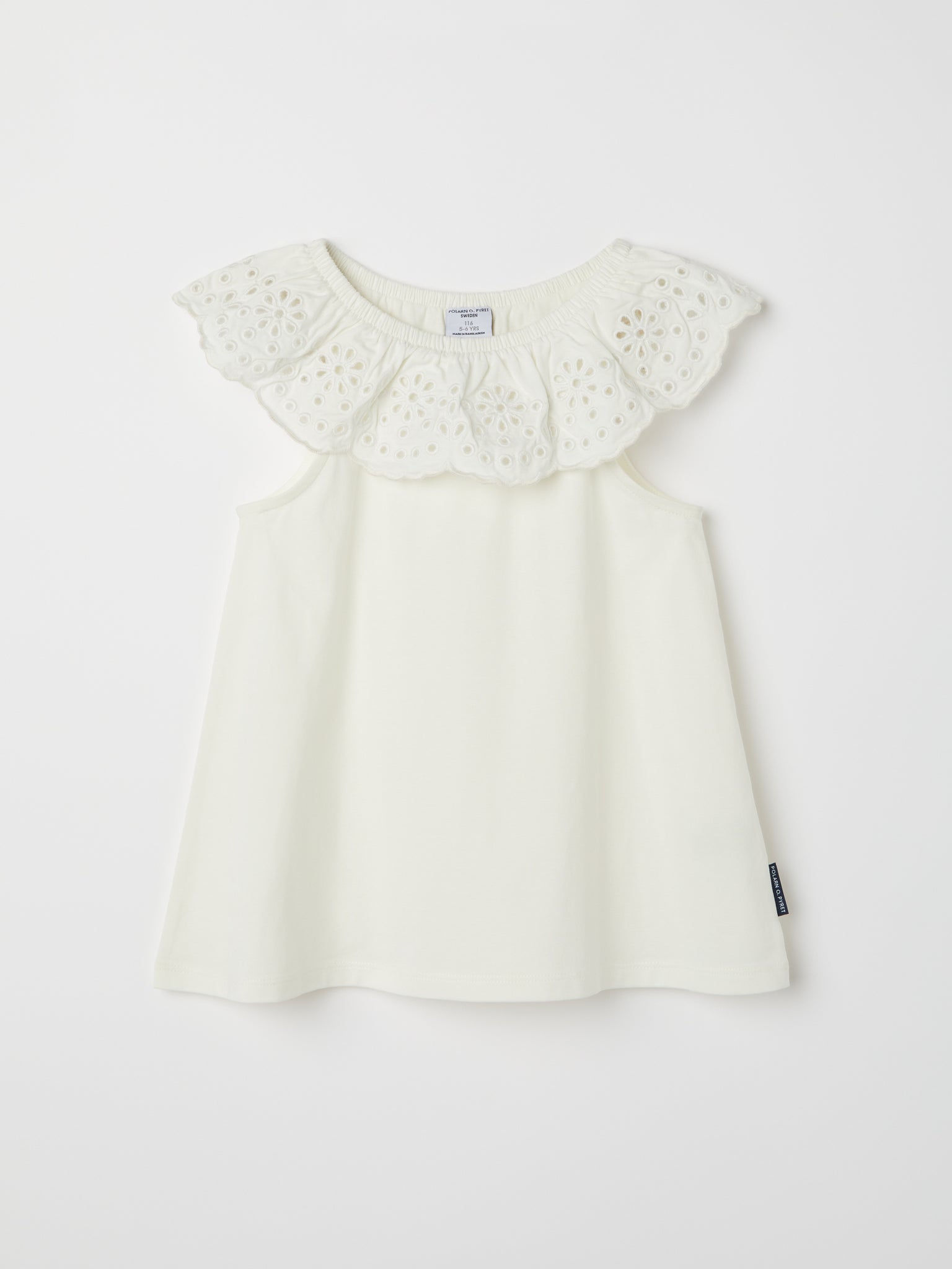 White Embroidered Kids Top from the Polarn O. Pyret kidswear collection. Nordic kids clothes made from sustainable sources.