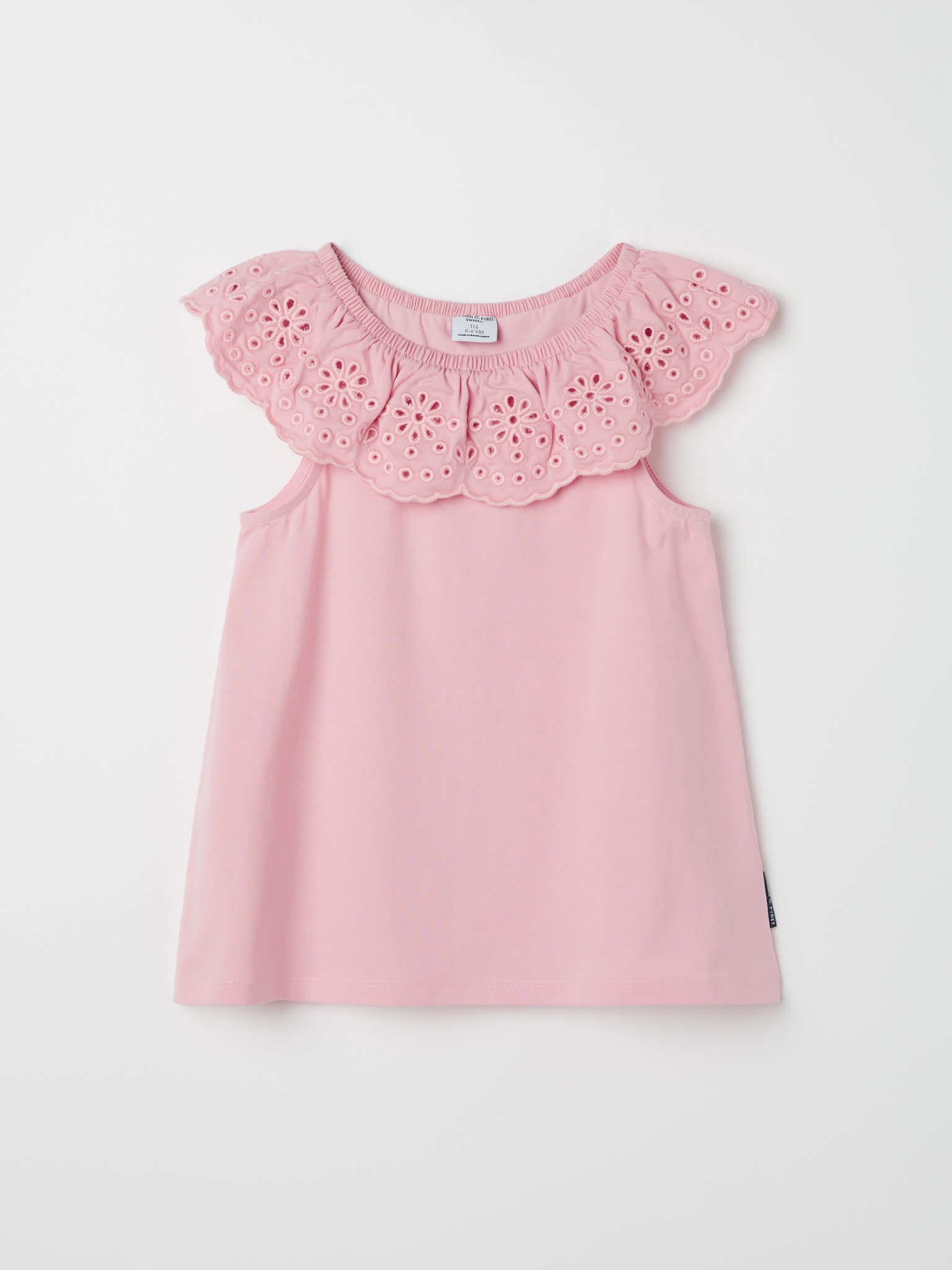 Embroidered Pink Organic Cotton Kids Top from the Polarn O. Pyret kidswear collection. Ethically produced kids clothing.