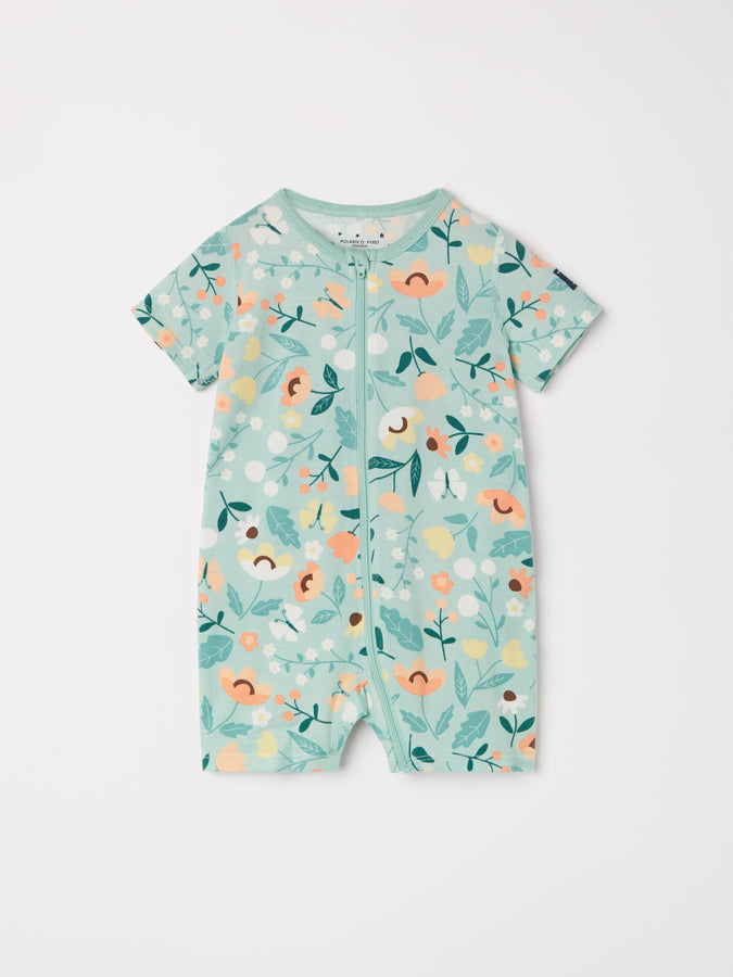 Floral Print Shortie Kids Sleepsuit from the Polarn O. Pyret kidswear collection. Nordic kids clothes made from sustainable sources.