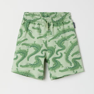 Crocodile Print Kids Jersey Cotton Shorts from the Polarn O. Pyret kidswear collection. Nordic kids clothes made from sustainable sources.