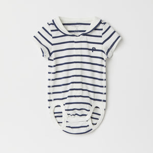 Organic Cotton Breton Stripe Short Sleeve Babygrow from the Polarn O. Pyret baby collection. Ethically produced kids clothing.