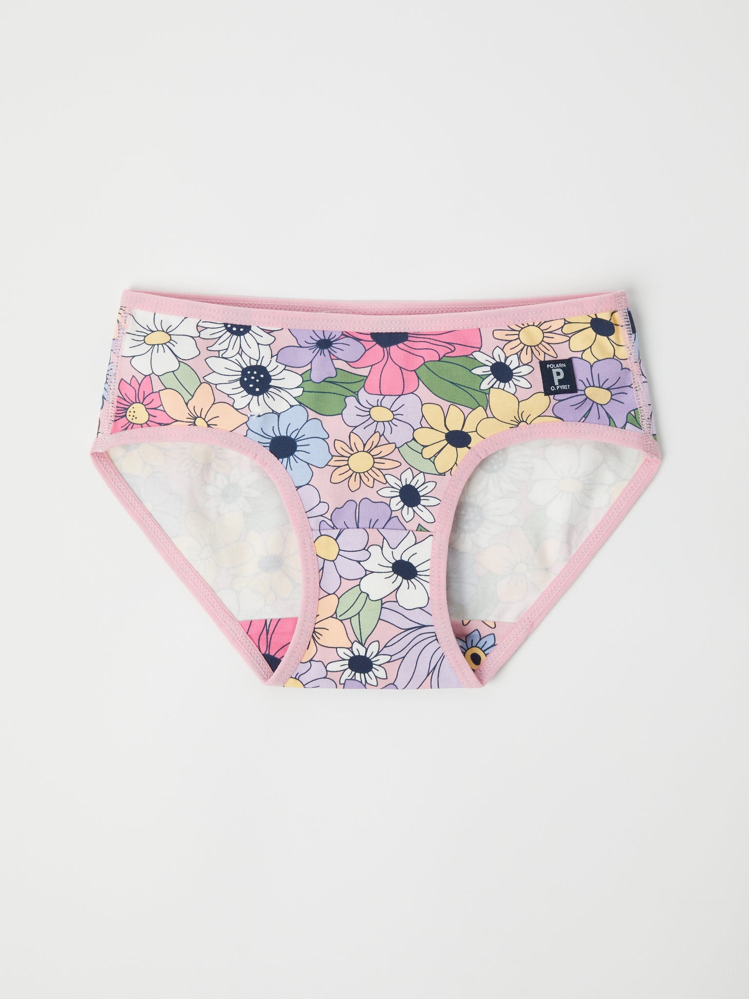 Organic Floral Print Girls Briefs from the Polarn O. Pyret kidswear collection. Ethically produced kids clothing.