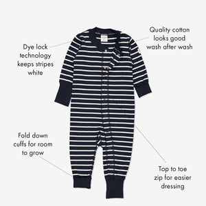  PO.P classic navy and white sleepsuit unique feature infographic 