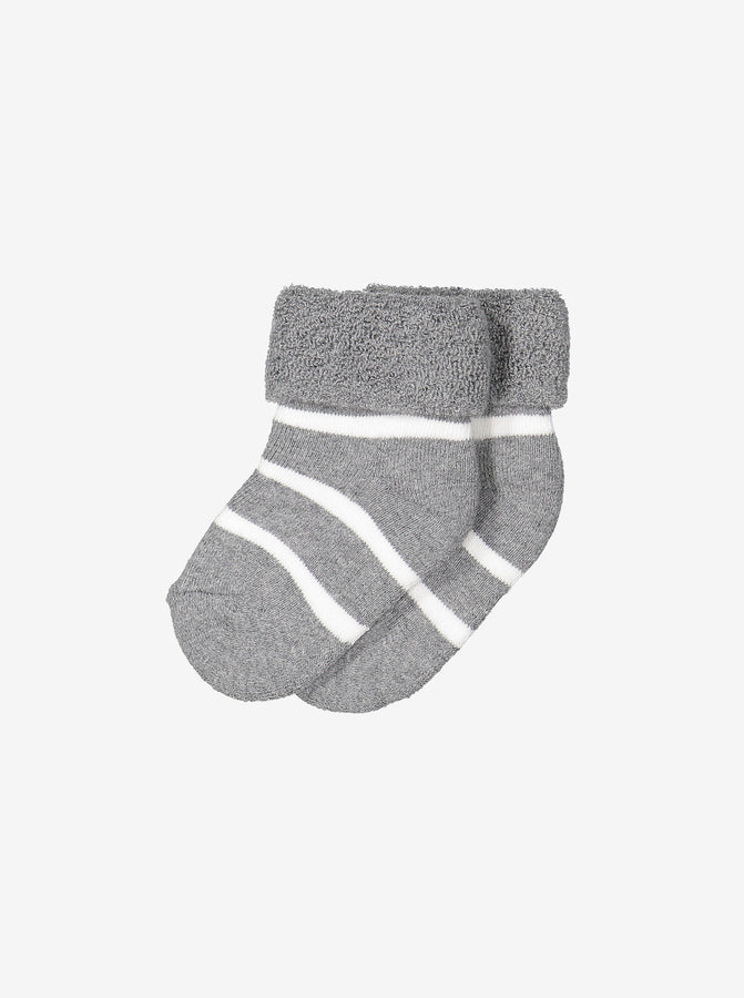 newborn baby Socks grey and white stripe antislip, organic cotton comfortable polarn o. pyret