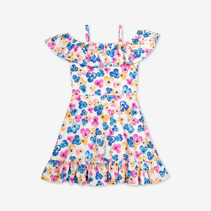 Floral Print Kids Dress-Girl-6-12y-White
