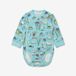 Pond Print Wraparound Baby Bodysuit-Unisex-0-6m-Turquoise