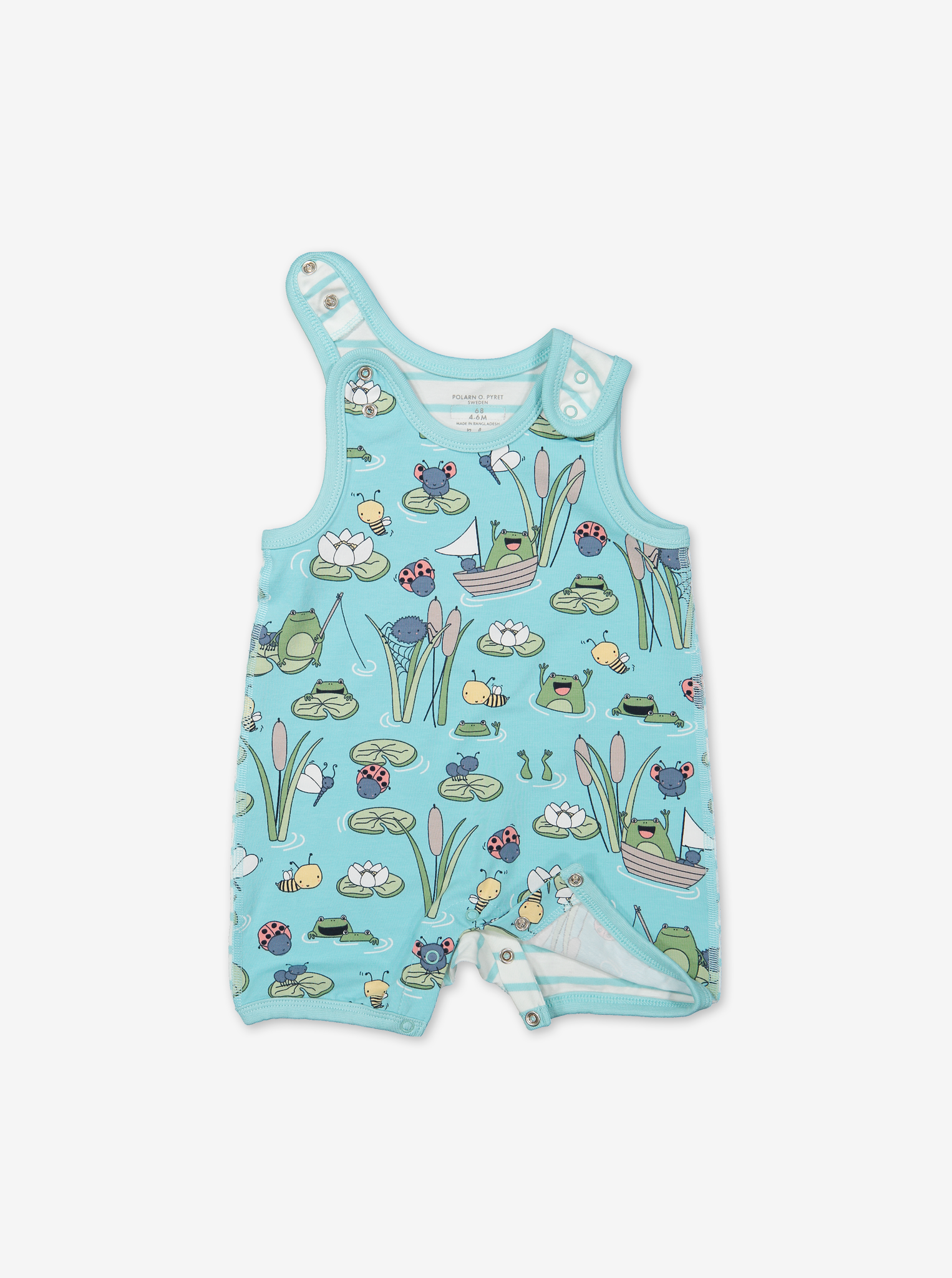 Pond Print Baby Playsuit-Unisex-0-1y-Turquoise