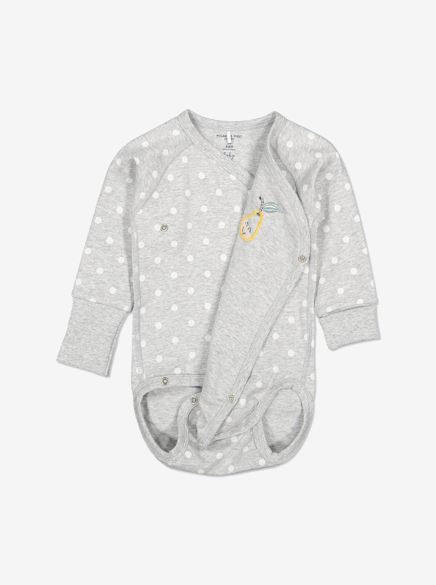 Embroidered Pear Wrapround Baby Bodysuit-Unisex-0-6m-Grey