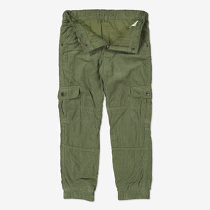 Unisex Green Corduroy Kids Cargo Trousers 1-6y