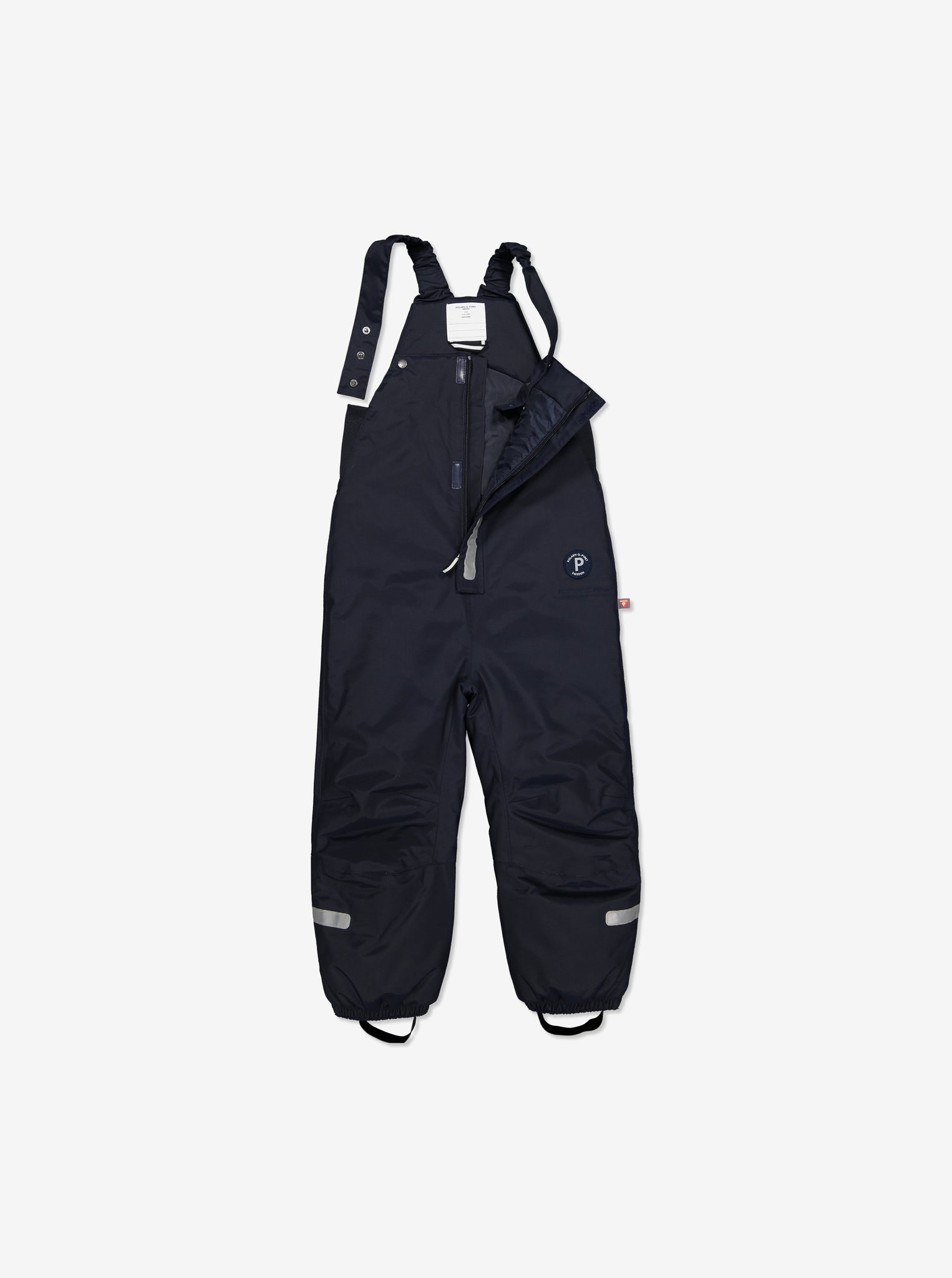 waterproof padded kids overall navy, elastic detachable braces with an anti slip function, durable comfortable and warm, quality polarn o. pyret 