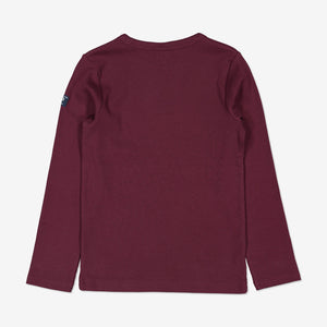Back view of kids burgundy red top in soft organic cotton