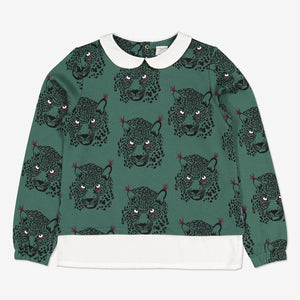 Girls Green Animal Print Kids Sweatshirt 6-12y