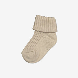Small soft beige baby socks, organic cotton, flexible, comfortable and warm, polarn o. pyret quality 