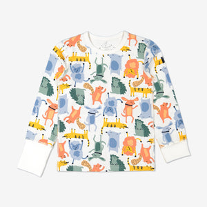Unisex Kids Organic Cotton White Animal Print Pyjamas