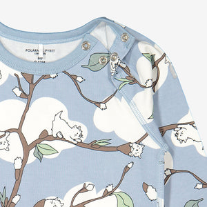 Organic Cotton Babygrow in Blue with Cat Print