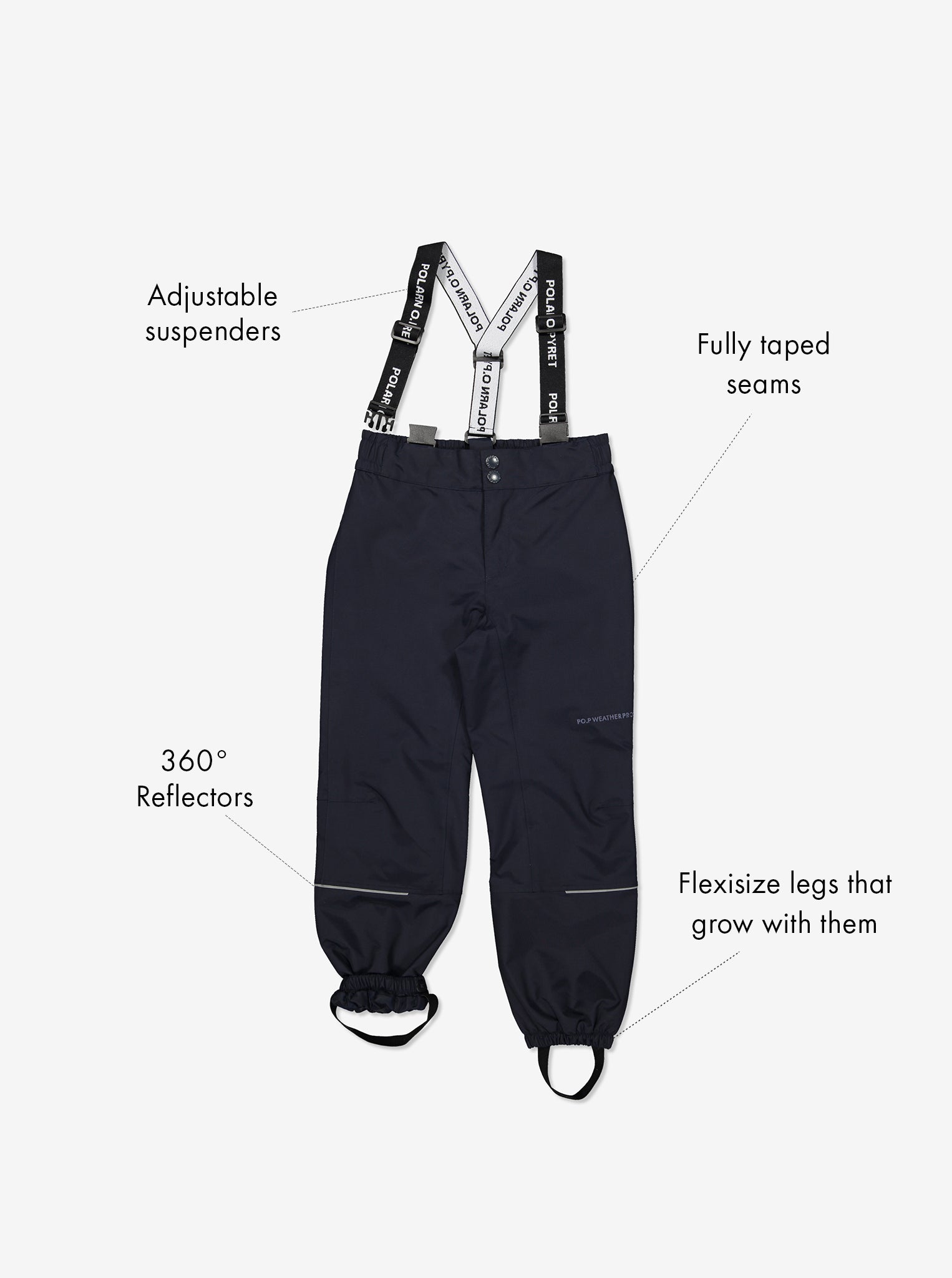 Kids extendable Navy Waterproof Shell Trousers, warm ethical high quality 