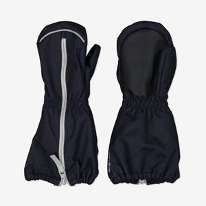Kids Navy Waterproof Shell Mittens, elasticated cuffs, ethical quality polarn o. pyret