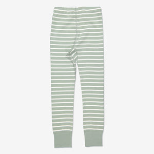 Kids Green Striped Organic Leggings