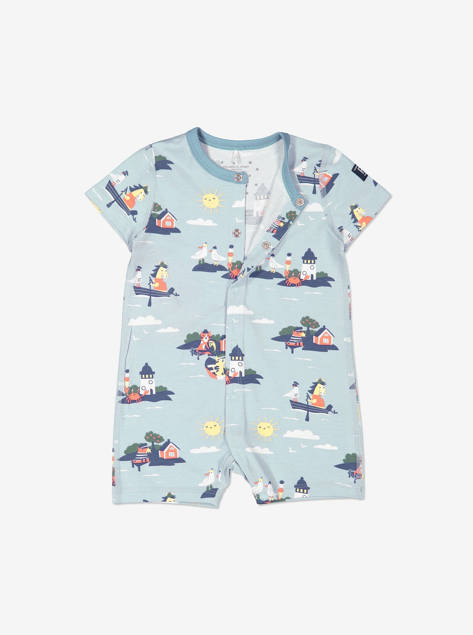 Boy Blue GOTS Organic Seaside Print Onesie Pyjamas