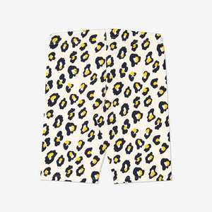 Girl White GOTS Organic Leopard Print Cycling shorts