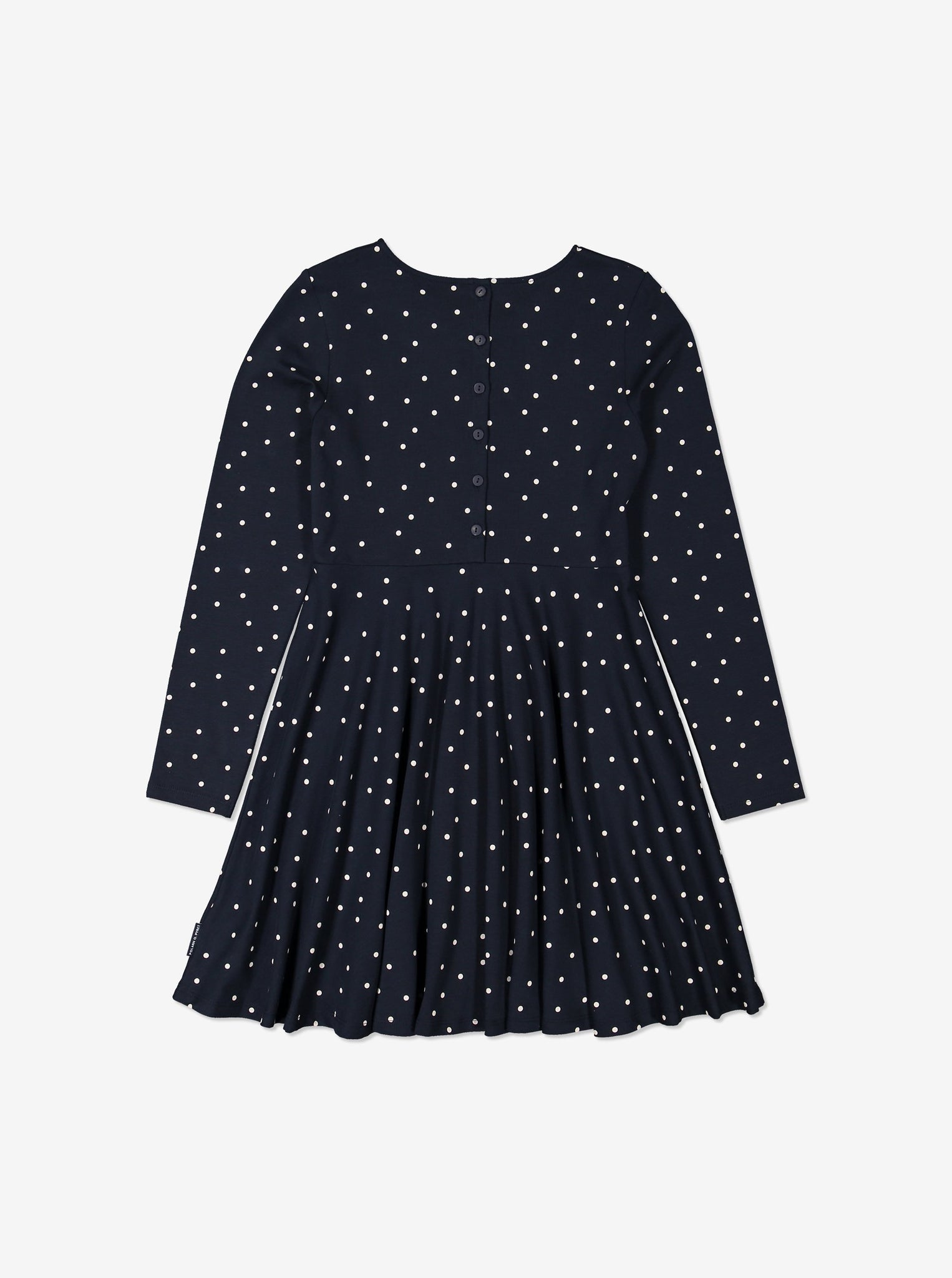 Organic Cotton Polka Dot Print Kids Dress 6-12years Navy Girl