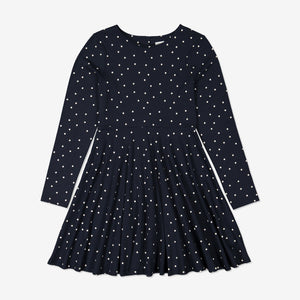Organic Cotton Polka Dot Print Kids Dress 6-12years Navy Girl