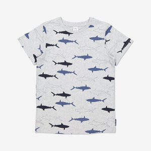 Boys Grey Kids Shark Print Gots Organic Cotton T Shirt  