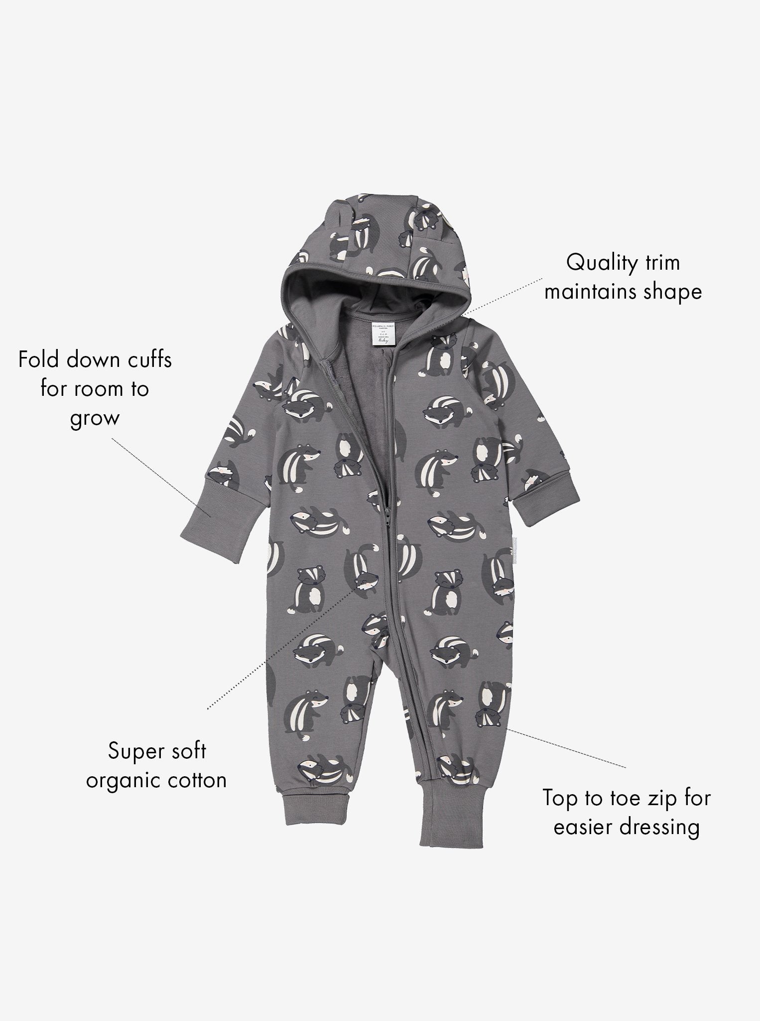 Grey Organic Baby All In One, Unisex Baby Clothes | Polarn O. Pyret UK