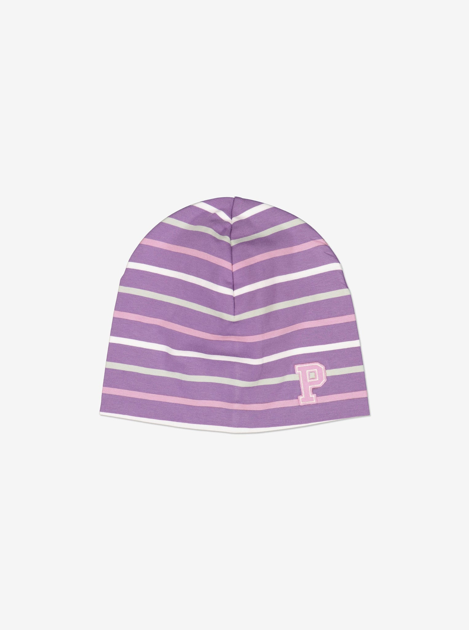 Striped Purple Kids Beanie Hat from Polarn O. Pyret Kidswear. Warm kids beanie