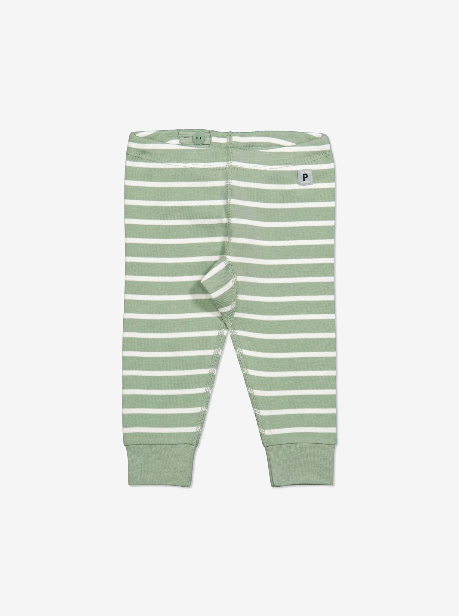  Organic Striped Green Baby Leggings from Polarn O. Pyret Kidswear. Made with 100% organic cotton.
