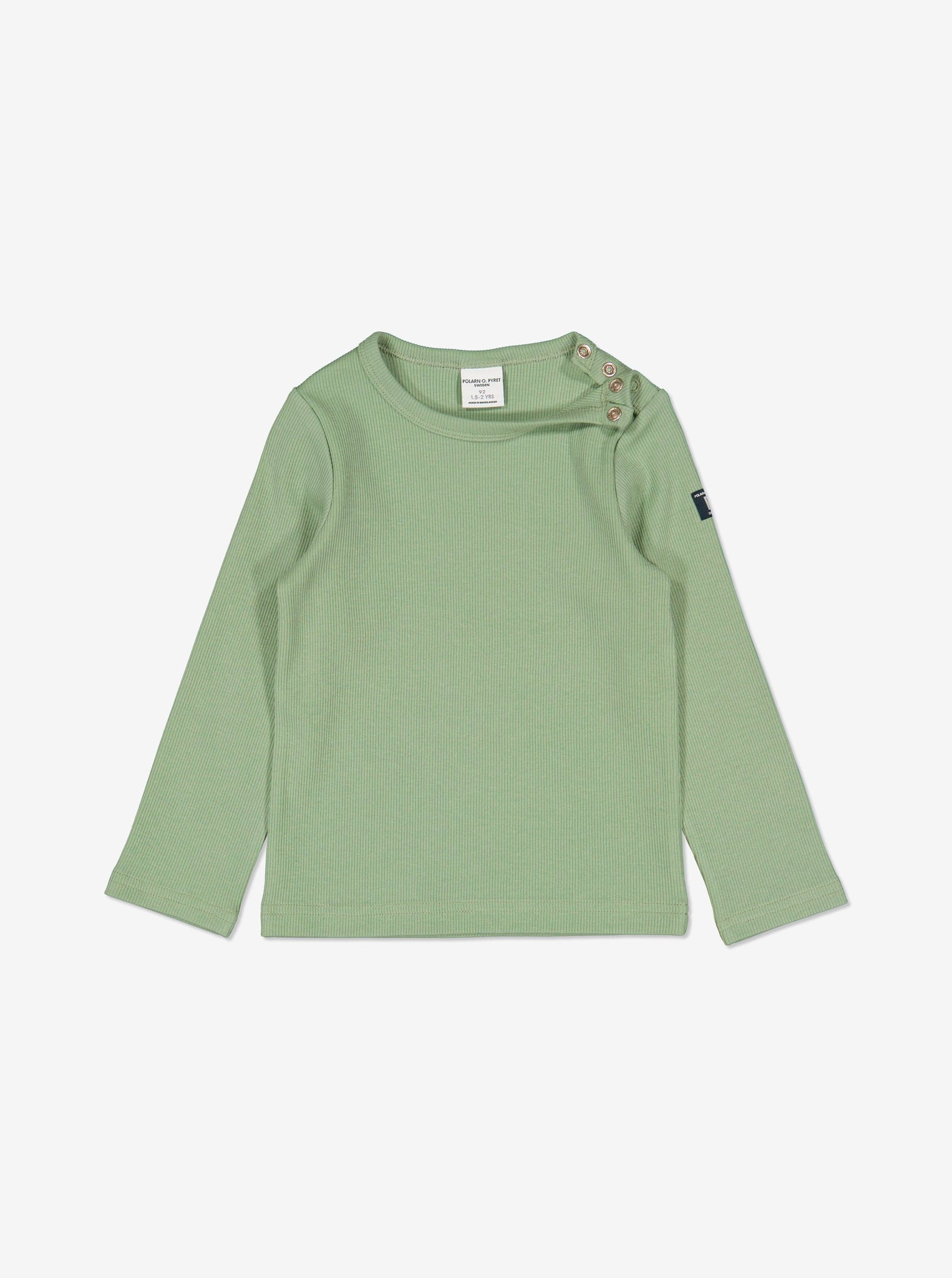  Organic Green Kids Top from Polarn O. Pyret Kidswear. Made from environmentally friendly materials.