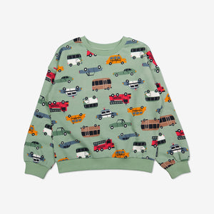  Organic Green Car Kids Sweatshirt from Polarn O. Pyret Kidswear. Made with 100% organic cotton.