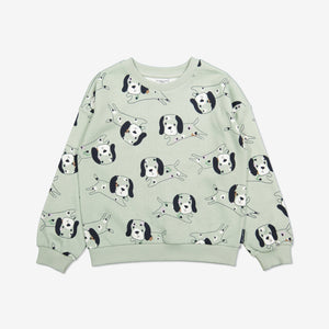 Organic Grey Puppy Print Kids Sweatshirt from Polarn O. Pyret Kidswear. Made with soft 100% organic cotton.
