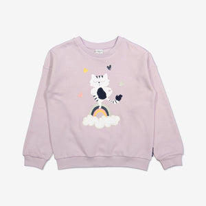  Organic Pink Kids Cat Sweatshirt from Polarn O. Pyret Kidswear. Made with 100% organic cotton.