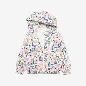  Organic White Floral Print Kids Hoodie from Polarn O. Pyret Kidswear. Made with 100% organic cotton.