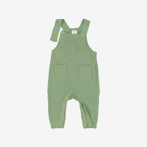  Organic Knit Green Newborn Baby Dungarees from Polarn O. Pyret Kidswear. Made with 100% organic cotton.