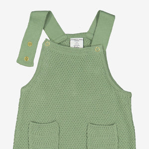  Organic Knit Green Newborn Baby Dungarees from Polarn O. Pyret Kidswear. Made with 100% organic cotton.