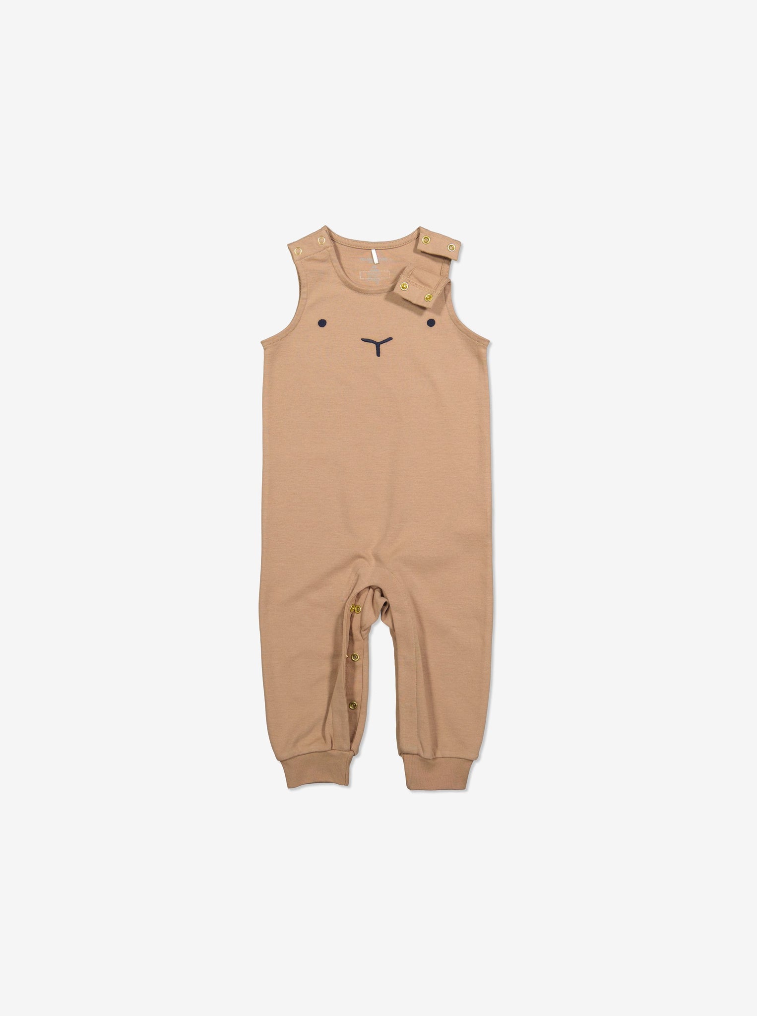  Organic Brown Baby Dungarees from Polarn O. Pyret Kidswear. Made with 100% organic cotton.