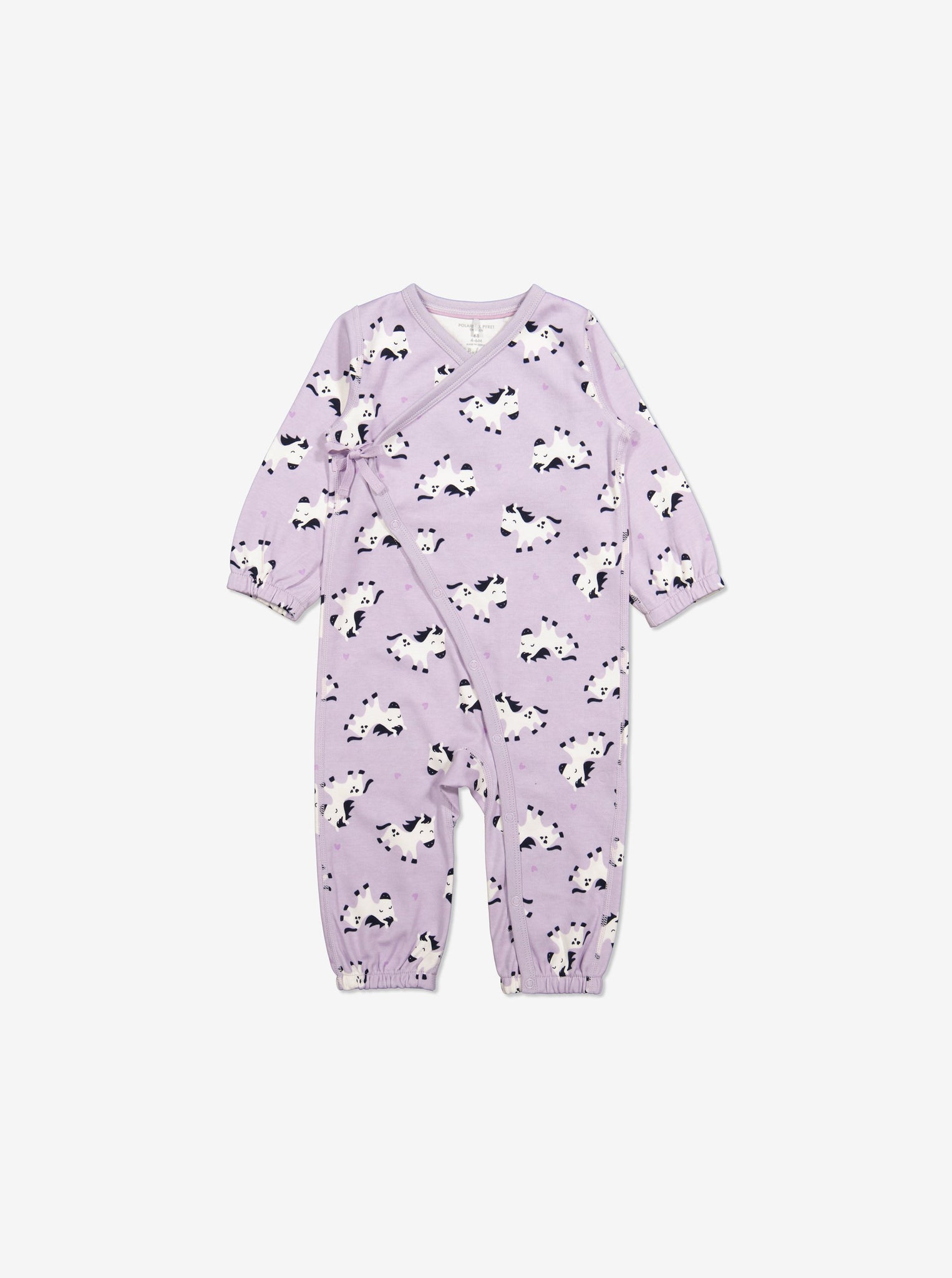  Organic Pink Horse Print Baby Romper from Polarn O. Pyret Kidswear. Made with 100% organic cotton.