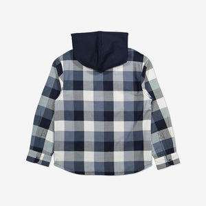  Organic Blue Kids Hooded Checked Shirt from Polarn O. Pyret Kidswear. Made from ethically sourced materials.