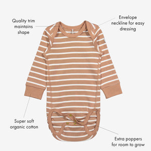  Organic Striped Brown Babygrow from Polarn O. Pyret Kidswear. Made with 100% organic cotton.