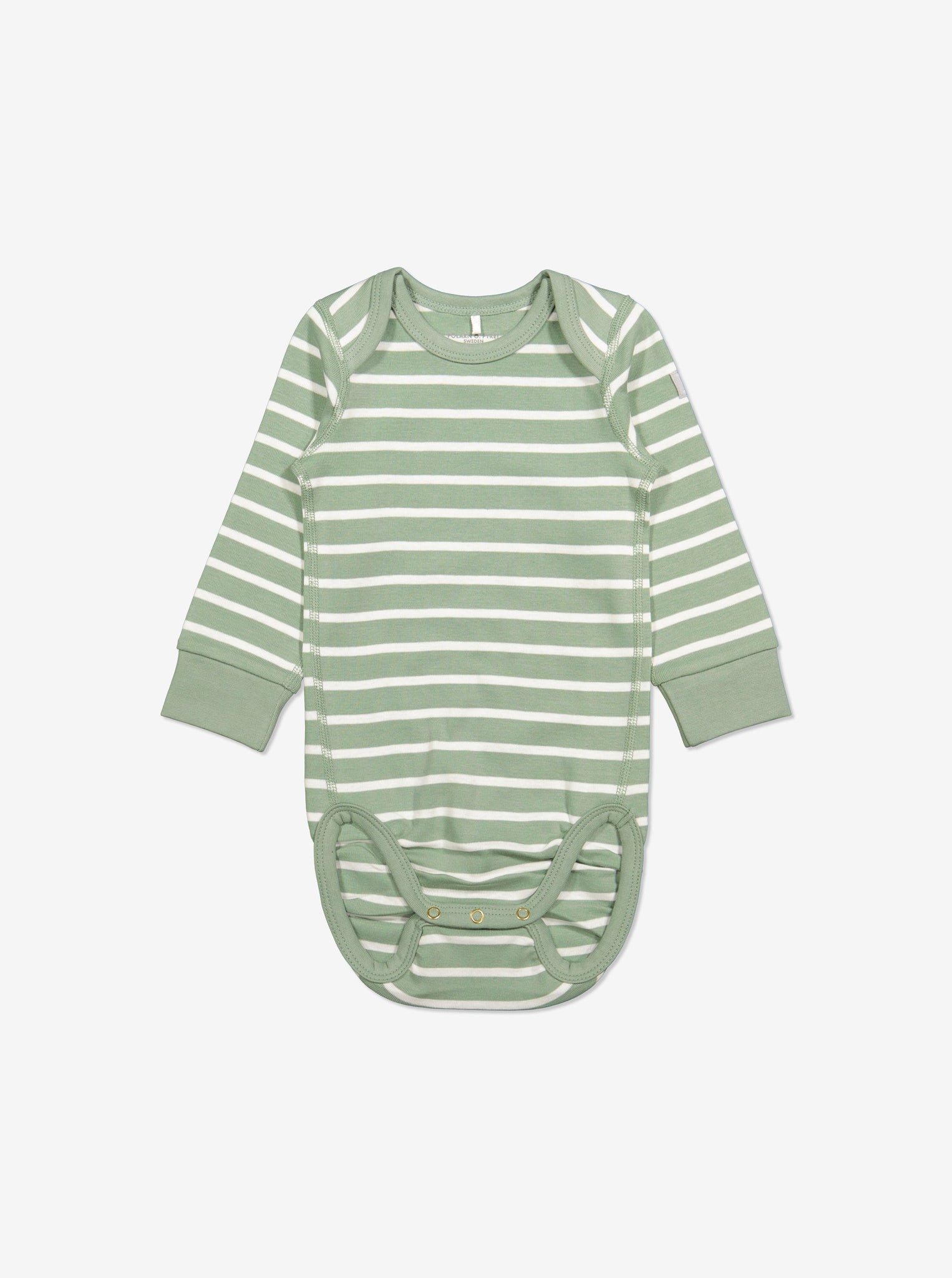  Organic Striped Green Babygrow from Polarn O. Pyret Kidswear. Made with 100% organic cotton.