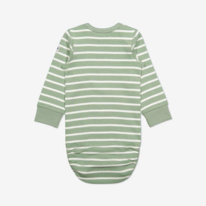  Organic Striped Green Babygrow from Polarn O. Pyret Kidswear. Made with 100% organic cotton.