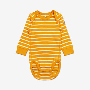  Organic Striped Yellow Babygrow from Polarn O. Pyret Kidswear. Made with 100% organic cotton.