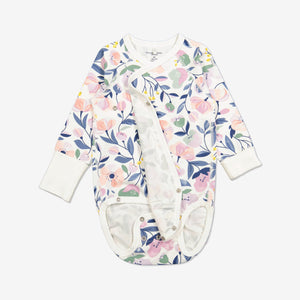  Organic White Floral Wraparound Babygrow from Polarn O. Pyret Kidswear. Made from sustainably sourced materials.