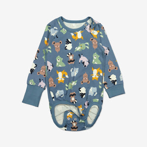  Organic Blue Animal Print Babygrow from Polarn O. Pyret Kidswear. Made from ethically sourced materials.