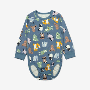  Organic Blue Animal Print Babygrow from Polarn O. Pyret Kidswear. Made from ethically sourced materials.