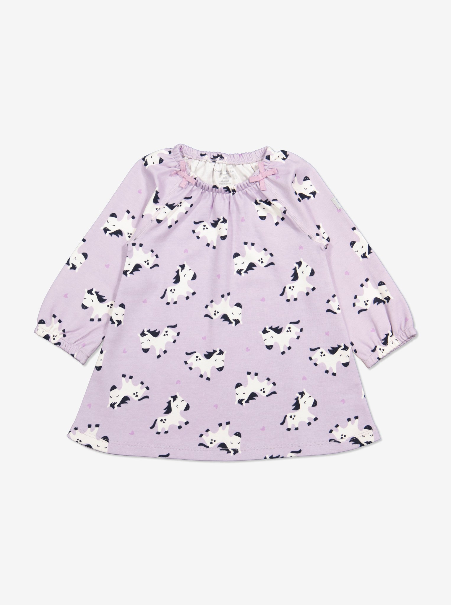  Organic Pink Horse Print Baby Dress from Polarn O. Pyret Kidswear. Made with 100% organic cotton.
