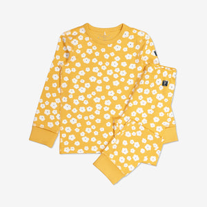  Organic Yellow Floral Kids Pyjamas from Polarn O. Pyret Kidswear. Made from environmentally friendly materials.